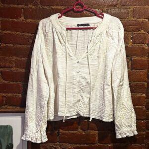 Zara Flowy Button Blouse with Embroidery